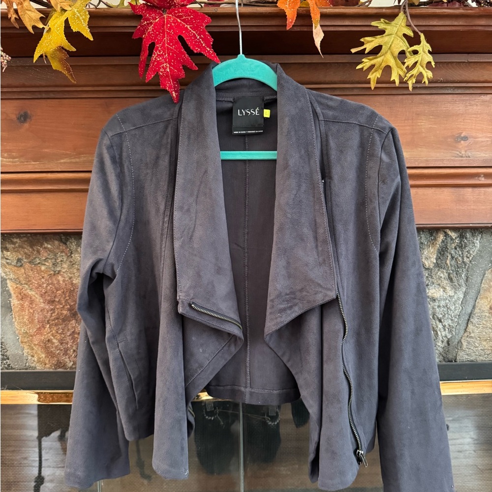 Lysse suede moto jacket charcoal gray size Large